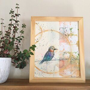 Bird art in frame, acrylic painting, boho art, boho decor, summer decor